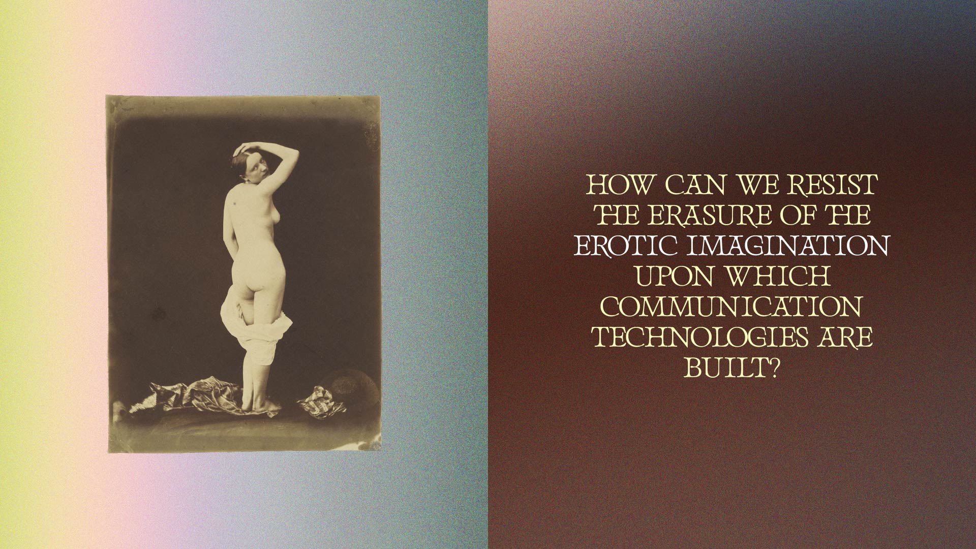 A slide shows a vintage nude photo next to text that says, 