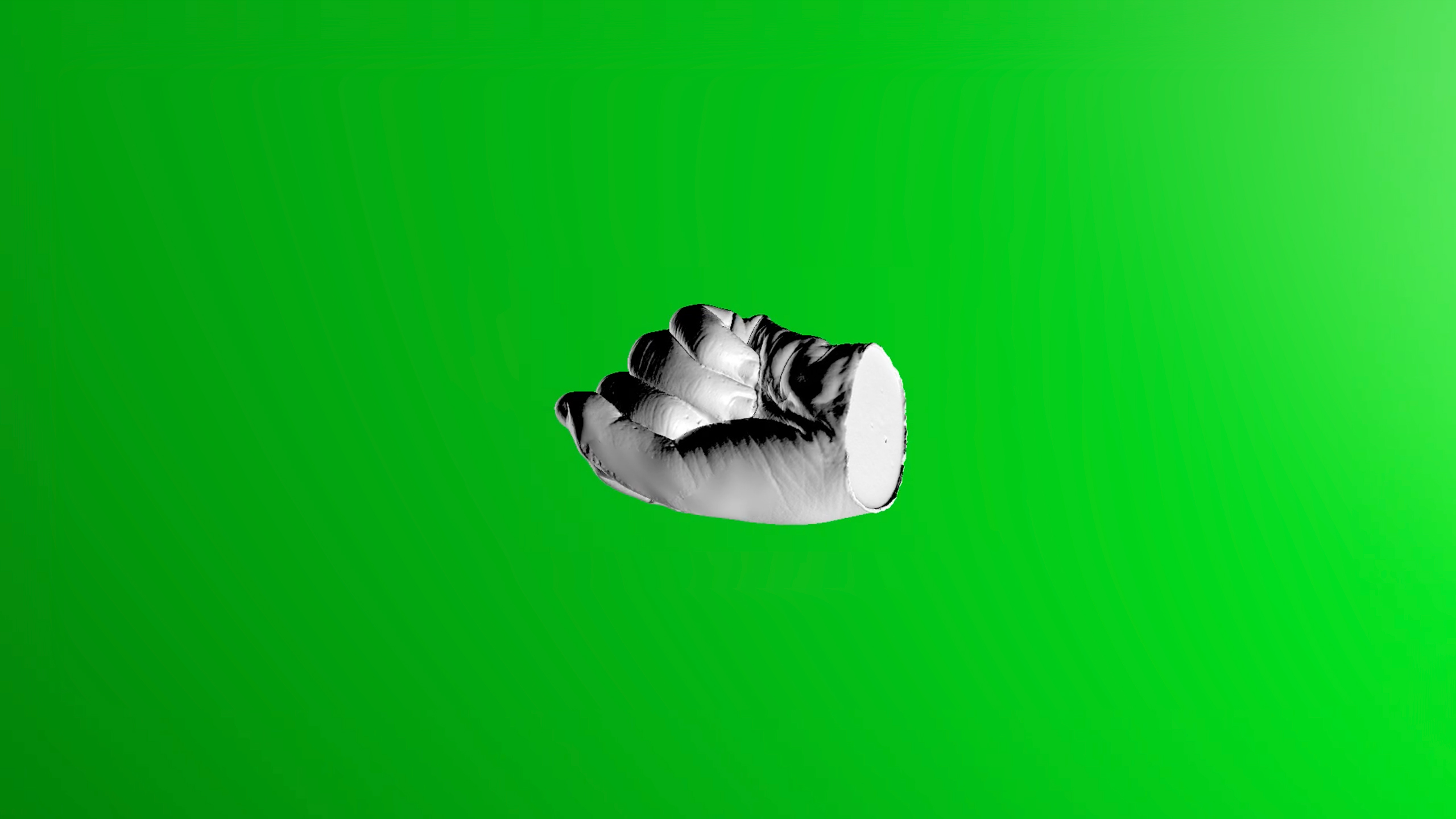 Against a flat green background, a disembodied clenched fist floats in space.